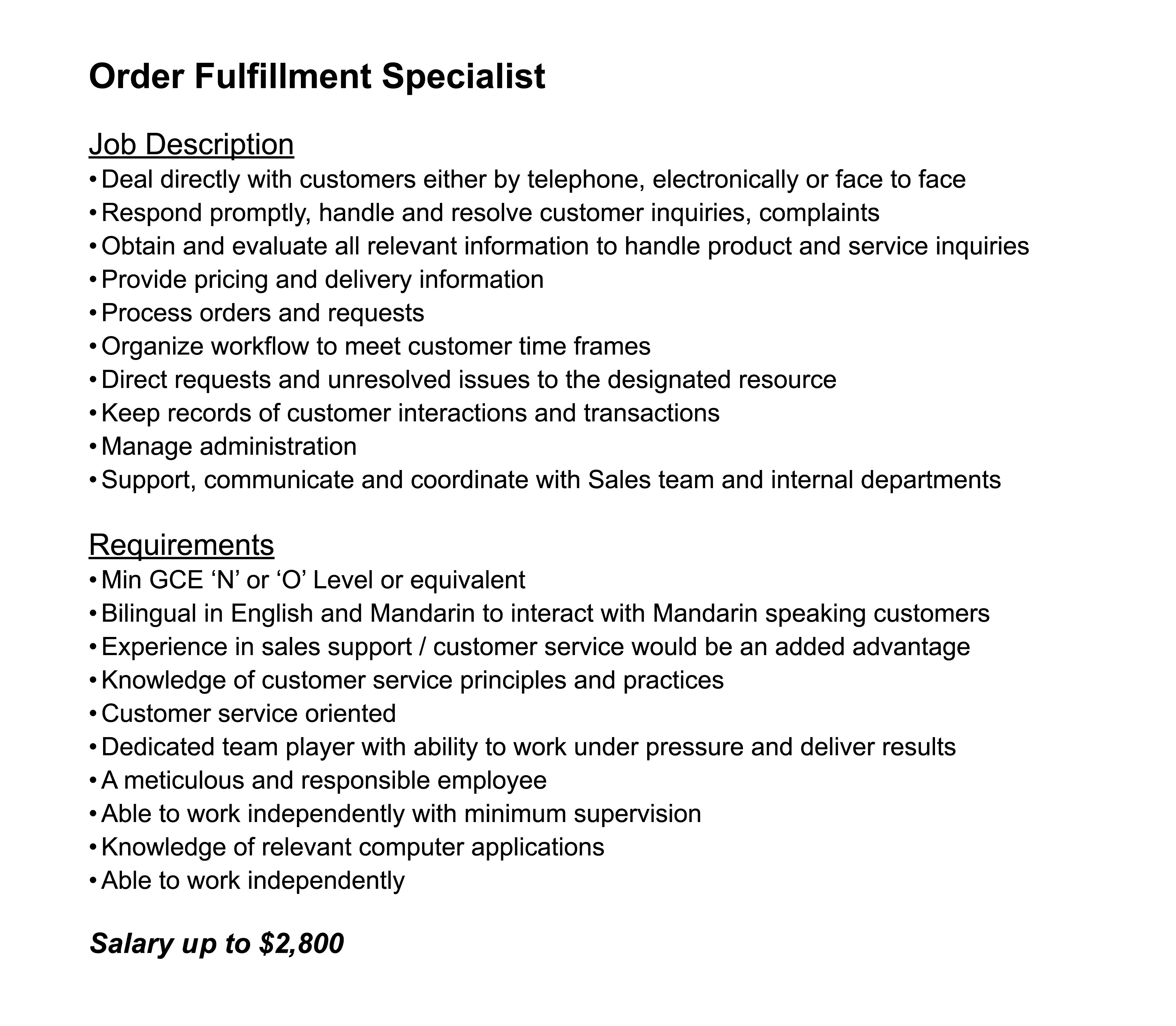 Recruitments_YMS_Order Fulfillment Specialist